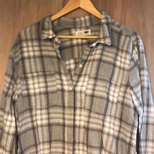 Grey Plaid Button Down Collar Shirt